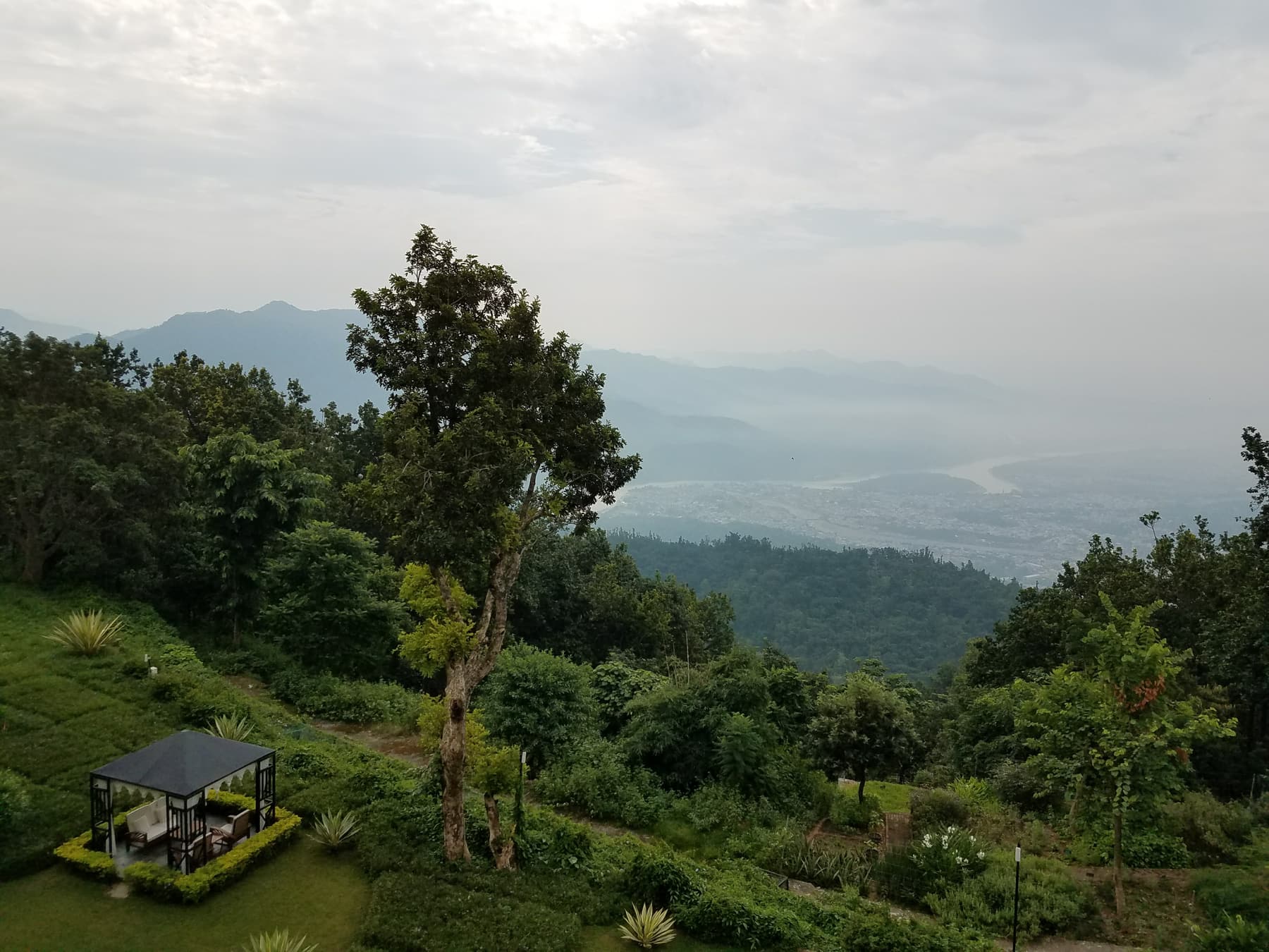 A serene mountain valley at dawn