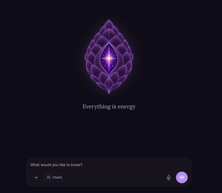 The MAX app, ready for a question: “What would you like to know?”